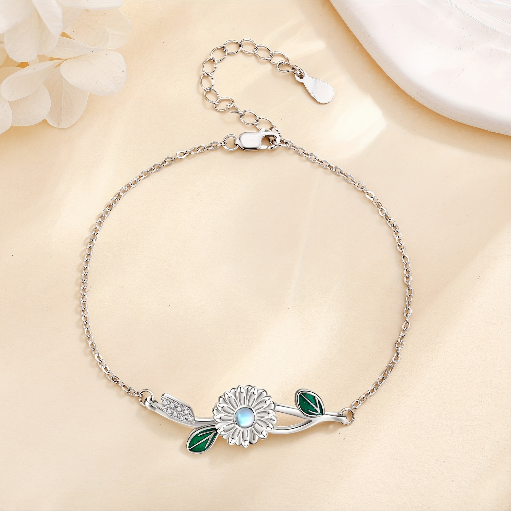 925 Sterling Silver Moonstone Daisy Bracelet Flower Jewellery Gift